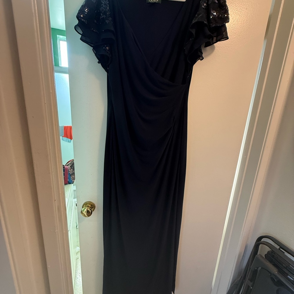 Lauren Ralph Lauren Navy Women's Sequin Sleeve Evening Dress